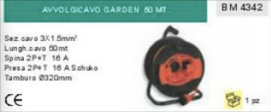 CAVO 3X1,5 PROLUNGA 50m PRESA SCHUKO TEDESCA 16A 260V AVVOLGICAVO PROFESSIONALE
