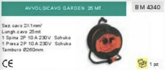 CAVO 2X1 PROLUNGA 25m PRESA SCHUKO TEDESCA 16A 260V CON AVVOLGICAVO