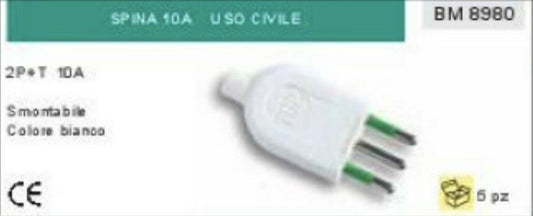 SPINA NUDA PER PROLUNGA SMONTABILE 2P + T 10A presa elettrica PROFESSIONALE