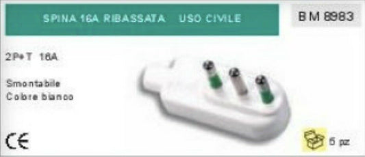SPINA BASSA PER PROLUNGA SMONTABILE 2P + T 16A PIATTA RIBASSATA PROFESSIONALE