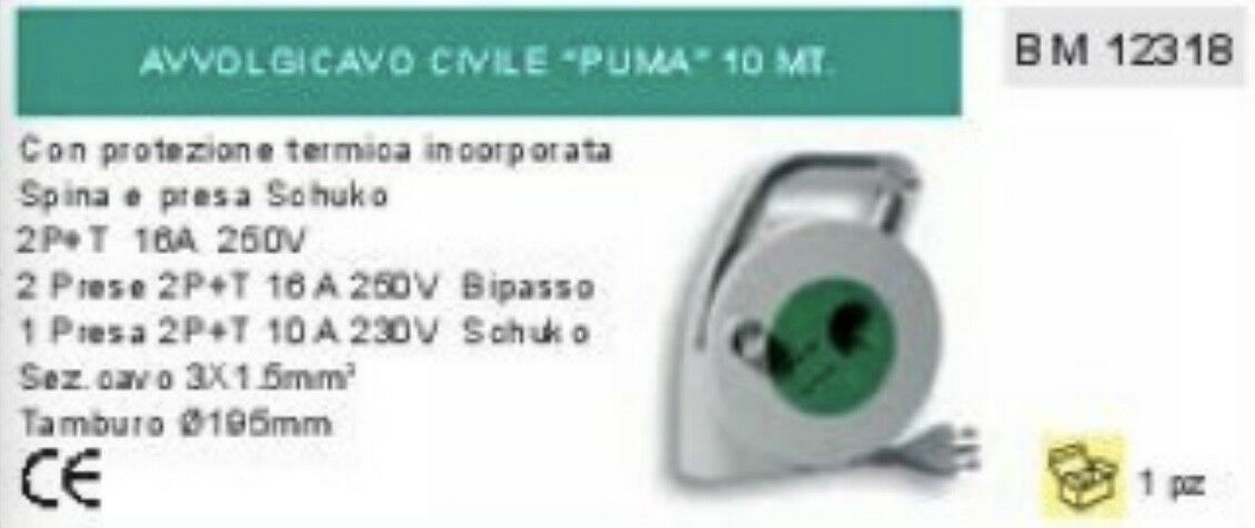 CAVO PROLUNGA PRESA SCHUKO TEDESCA + 2 PRESE 16A 260V con protezione termica 10m