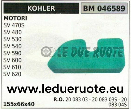 2008303 SPUGNA FILTRO ARIA MOTORE KOHLER SV 470S 480 530 540 610 620 155x66x40