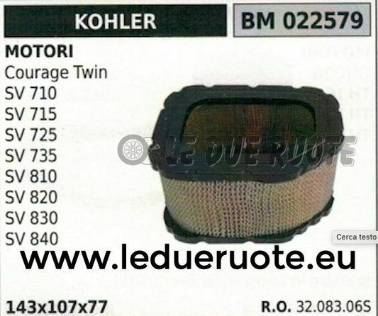 3208306S FILTRO ARIA MOTORE KOHLER COURAGE TWIN SV 810 820 830 840 143x107x77