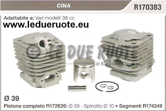 KIT CILINDRO E PISTONE CINESE MOTOSEGA DECESPUGLIATORE 38CC Ø 39 SPIN 10