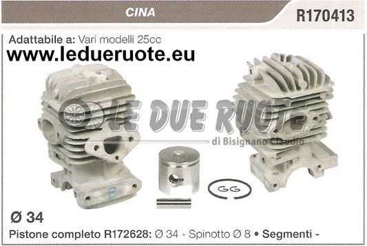 R170413 KIT CILINDRO E PISTONE CINESE MOTOSEGA DECESPUGLIATORE 25CC Ø 34 SPIN 8