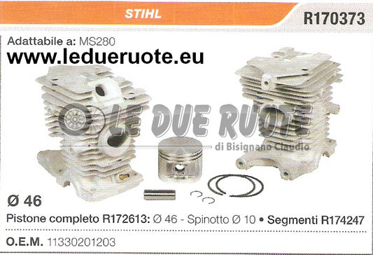 11330201203 KIT CILINDRO E PISTONE ALTA QUALITA' ADATTABILE MOTOSEGA STIHL MS280