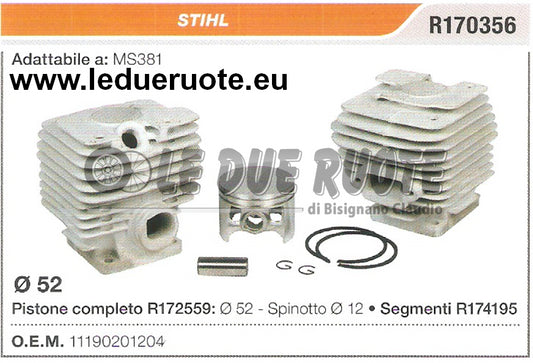 11190201204 KIT CILINDRO E PISTONE  STIHL MS381 MOTOSEGA Ø 52 SPINOTTO 12