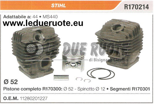 11280201227 KIT CILINDRO E PISTONE  STIHL 44 MS440  MOTOSEGA Ø 52 SPIN 12
