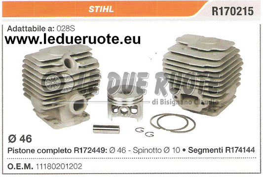 11180201202 KIT CILINDRO E PISTONE  STIHL 028S MOTOSEGA Ø 46  SPINOTTO 10