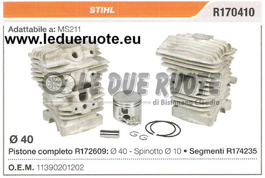 11390201202 KIT CILINDRO E PISTONE  STIHL MS211 MOTOSEGA Ø 40