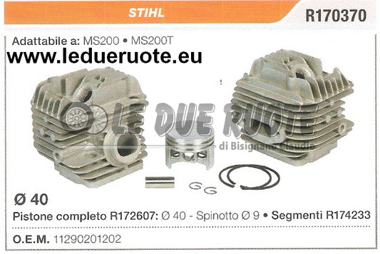 11290201202 KIT CILINDRO E PISTONE ADATTABILE  STIHL MS200 MS200T MOTOSEGA Ø 40