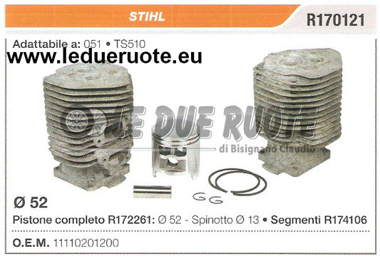 11110201200 KIT CILINDRO E PISTONE  STIHL 051 TS510 MOTOSEGA Ø 52