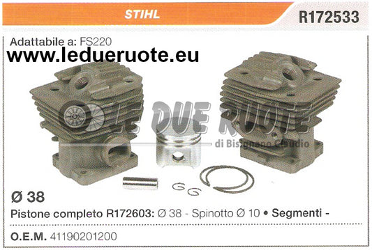 41190201200 KIT CILINDRO E PISTONE  STIHL FS220 DECESPUGLIATORE Ø 38