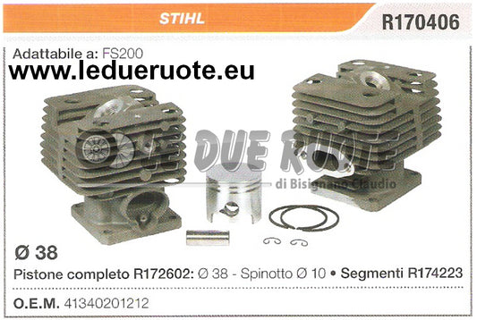 41340201212 KIT CILINDRO E PISTONE  STIHL FS200 DECESPUGLIATORE Ø 38