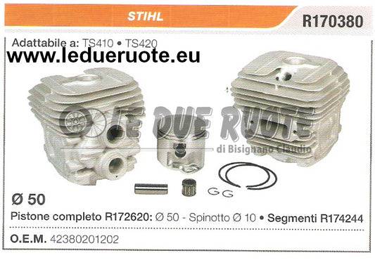 42380201202 KIT CILINDRO E PISTONE  STIHL TS410 TS420 MOTOSEGA Ø 50