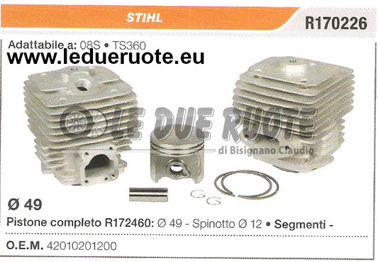 42010201200 KIT CILINDRO E PISTONE  STIHL 08S TS360 MOTOSEGA Ø 49