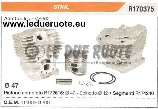114002012100 KIT CILINDRO E PISTONE  STIHL MS362 MOTOSEGA Ø 47 SPINOTTO 12