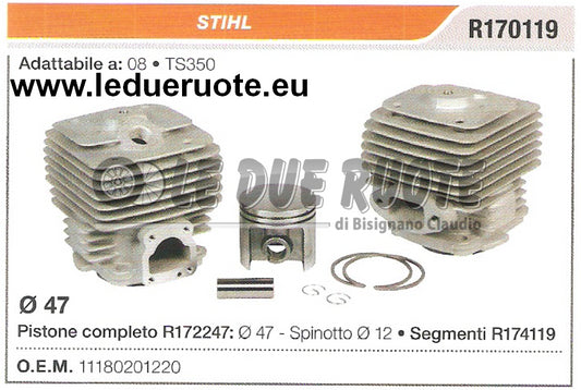 111802012220 KIT CILINDRO E PISTONE  STIHL 08 TS350 MOTOSEGA Ø 47 SPINOTTO 12