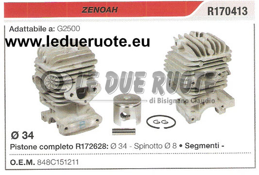 848C151211 KIT CILINDRO E PISTONE ZENOAH G2500 MOTOSEGA Ø 34 SPINOTTO 8