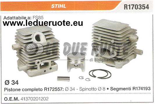 41370201202 KIT CILINDRO E PISTONE STIHL FS85 DECESPUGLIATORE Ø 34 SPINOTTO 8