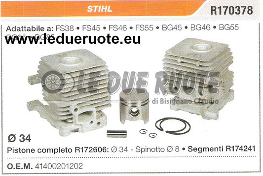 41400201202 KIT CILINDRO E PISTONE STIHL BG45 BG46 BG55 BG65 DECESPUGLIATORE