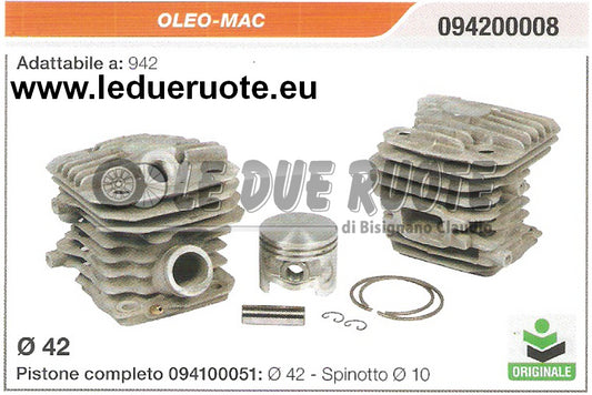 094200008 KIT CILINDRO E PISTONE OLEO-MAC 942 MOTOSEGA ORIGINALE Ø 42