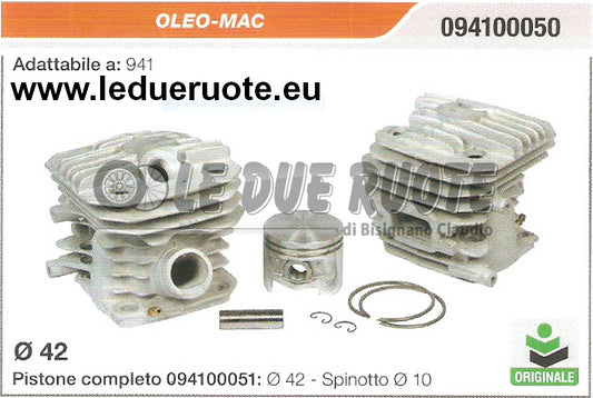 094100050 KIT CILINDRO E PISTONE OLEO-MAC 941 MOTOSEGA ORIGINALE Ø 42
