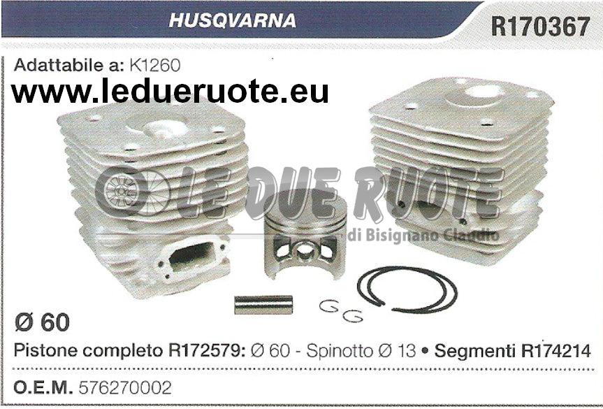 576270002 KIT CILINDRO E PISTONE HUSQVARNA K1260 MOTOSEGA Ø 60 SPIN 13
