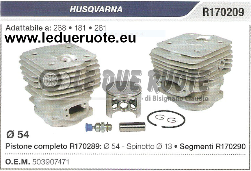 503907471 KIT CILINDRO E PISTONE HUSQVARNA 288 181 281 MOTOSEGA Ø 54 SPIN 13