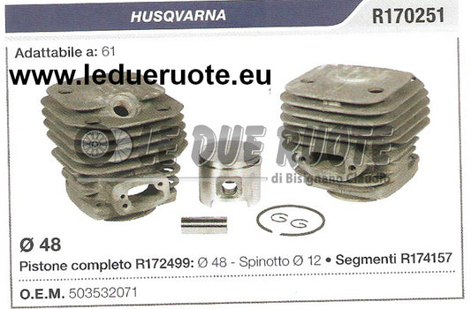 503532071 KIT CILINDRO E PISTONE HUSQVARNA 61 MOTOSEGA Ø 48 SPIN 12