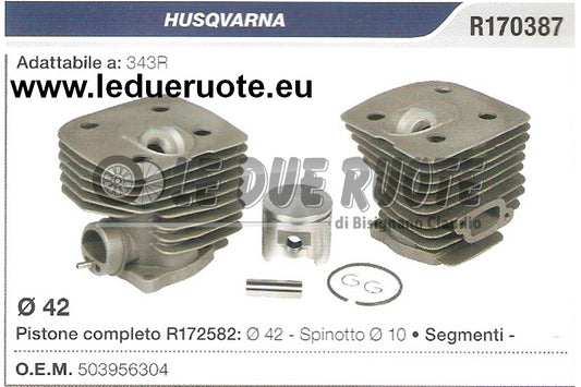 503956304 KIT CILINDRO E PISTONE HUSQVARNA 343R DECESPUGLIATORE Ø 42 SPINOTTO 10
