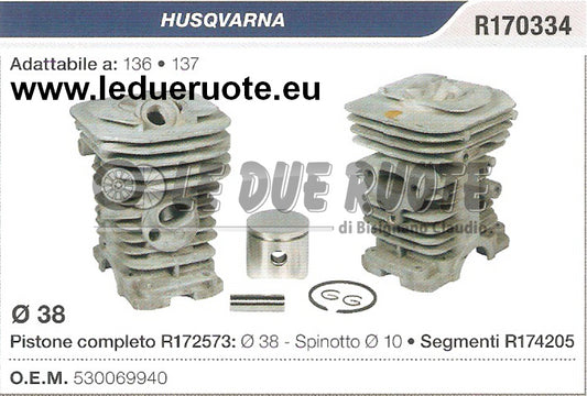 530069940 KIT CILINDRO E PISTONE HUSQVARNA 136 137 MOTOSEGA Ø 38 SPINOTTO 10