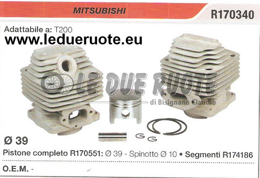 R170340 KIT CILINDRO E PISTONE MITSUBISHI T200 DECESPUGLIATORE Ø 39 SPINOTTO 10