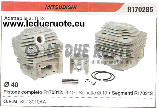 KC13010AA KIT CILINDRO E PISTONE MITSUBISHI TL43 DECESPUGLIATORE Ø 40 SPIN 10