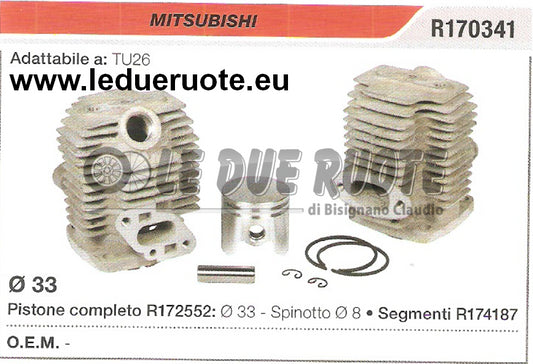 R170341 KIT CILINDRO E PISTONE MITSUBISHI TU26 DECESPUGLIATORE Ø 33 SPIN 8