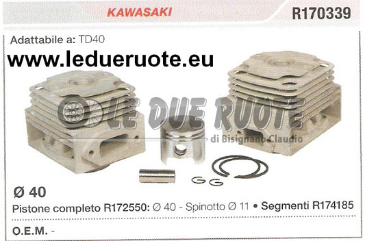 R170339 KIT CILINDRO E PISTONE KAWASAKI TD40 DECESPUGLIATORE Ø 40 SPIN 11