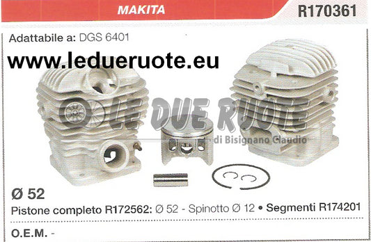 R170361 KIT CILINDRO E PISTONE MAKITA DGS 6401 DECESPUGLIATORE Ø 52 SPIN 12