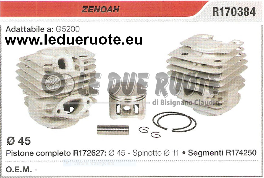 R170384 KIT CILINDRO E PISTONE ZENOAH G5200 MOTOSEGA Ø 45 SPINOTTO 11