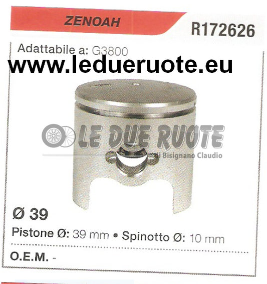 R172626 PISTONE COMPLETO ZENOAH G3800 MOTOSEGA  Ø 39 SPINOTTO 10