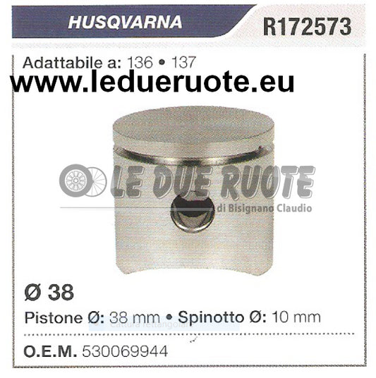 530069944 PISTONE COMPLETO HUSQVARNA 136 137 MOTOSEGA Ø 38 SPINOTTO 10