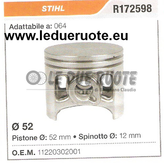 11220302001 PISTONE COMPLETO STIHL 064 MOTOSEGA Ø 52 SPINOTTO 12