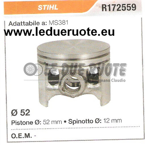 R172559 PISTONE COMPLETO STIHL MS381 MOTOSEGA Ø 52 SPINOTTO 12