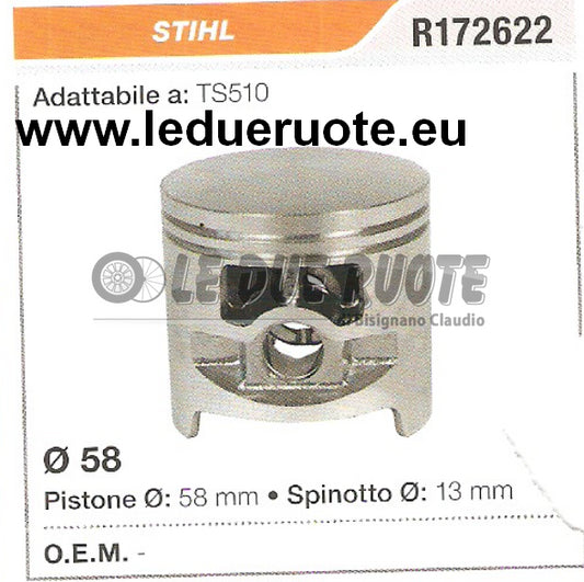 R172622 PISTONE COMPLETO STIHL TS510 MOTOSEGA Ø 58 SPINOTTO 13