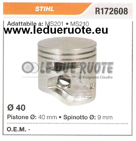 R172608 PISTONE COMPLETO STIHL MS201 MS210 MOTOSEGA Ø 40 SPINOTTO 9