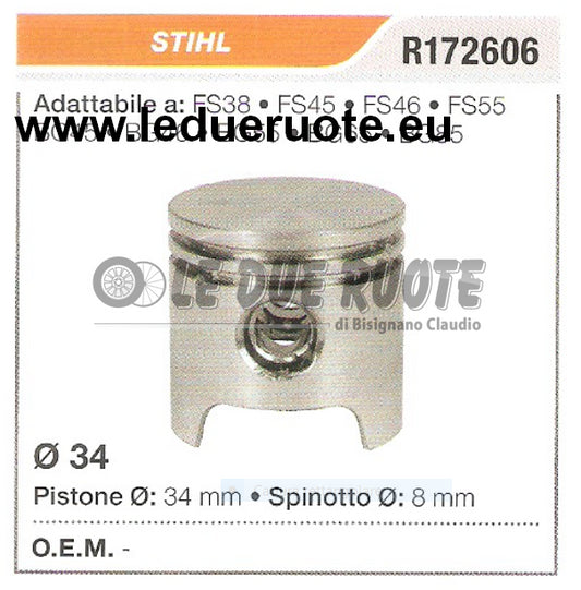 R172606 PISTONE COMPLETO STIHL BG45 BG46 BG55 DECESPUGLIATORE Ø 34 SPIN 8
