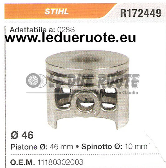 11180302003 PISTONE COMPLETO STIHL 028S MOTOSEGA Ø 46 SPINOTTO 10