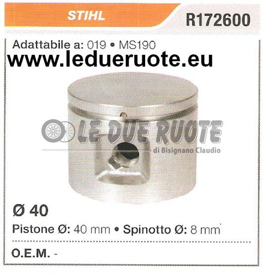 R172600 PISTONE COMPLETO STIHL 019 MS190 MOTOSEGA Ø 40 SPIN 8
