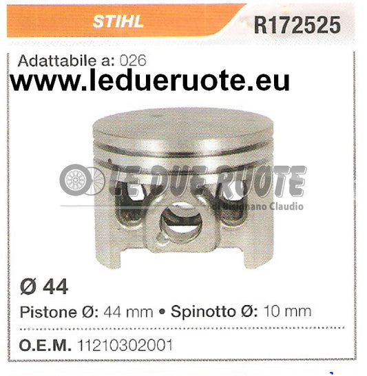 11210302001 PISTONE COMPLETO STIHL 026 MOTOSEGA Ø 44 SPINOTTO 10