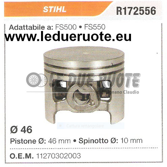 11270302003 PISTONE COMPLETO STIHL FS500 FS550 DECESPUGLIATORE Ø 46 SPINOTTO 10