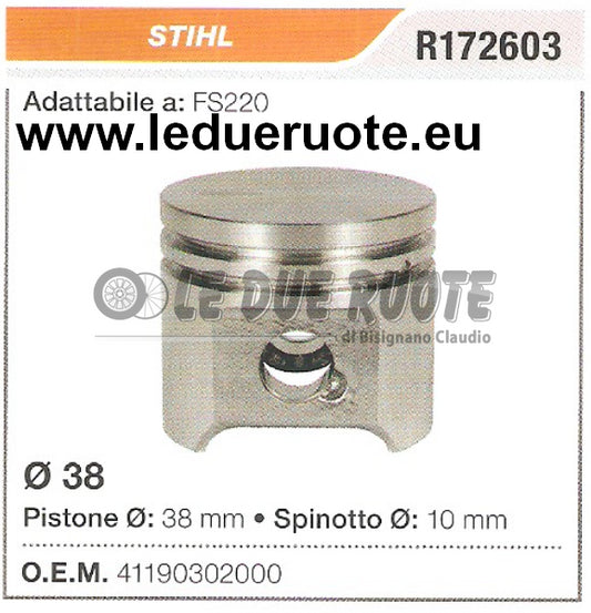 41190302000 PISTONE COMPLETO STIHL FS220 DECESPUGLIATORE Ø 38 SPINOTTO 10